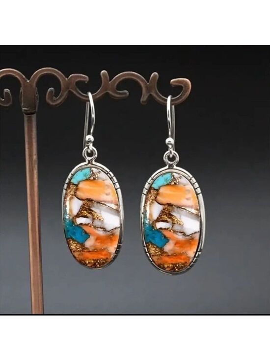 Jewelry - Creative Bohemian Style Earrings Round Imitation Natural Stone Earrings NIP